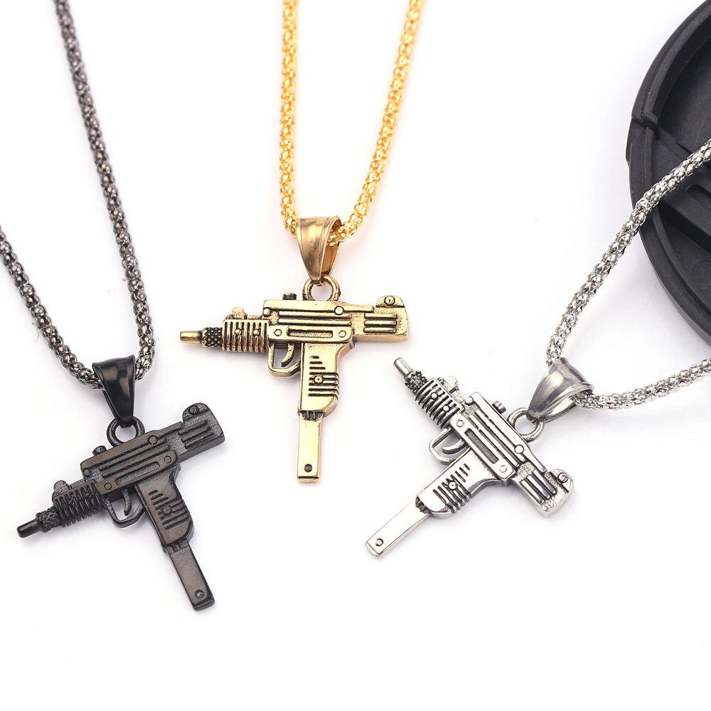 Hip Hop Chain Necklace - قلادة على شكل مسدس أوزي -