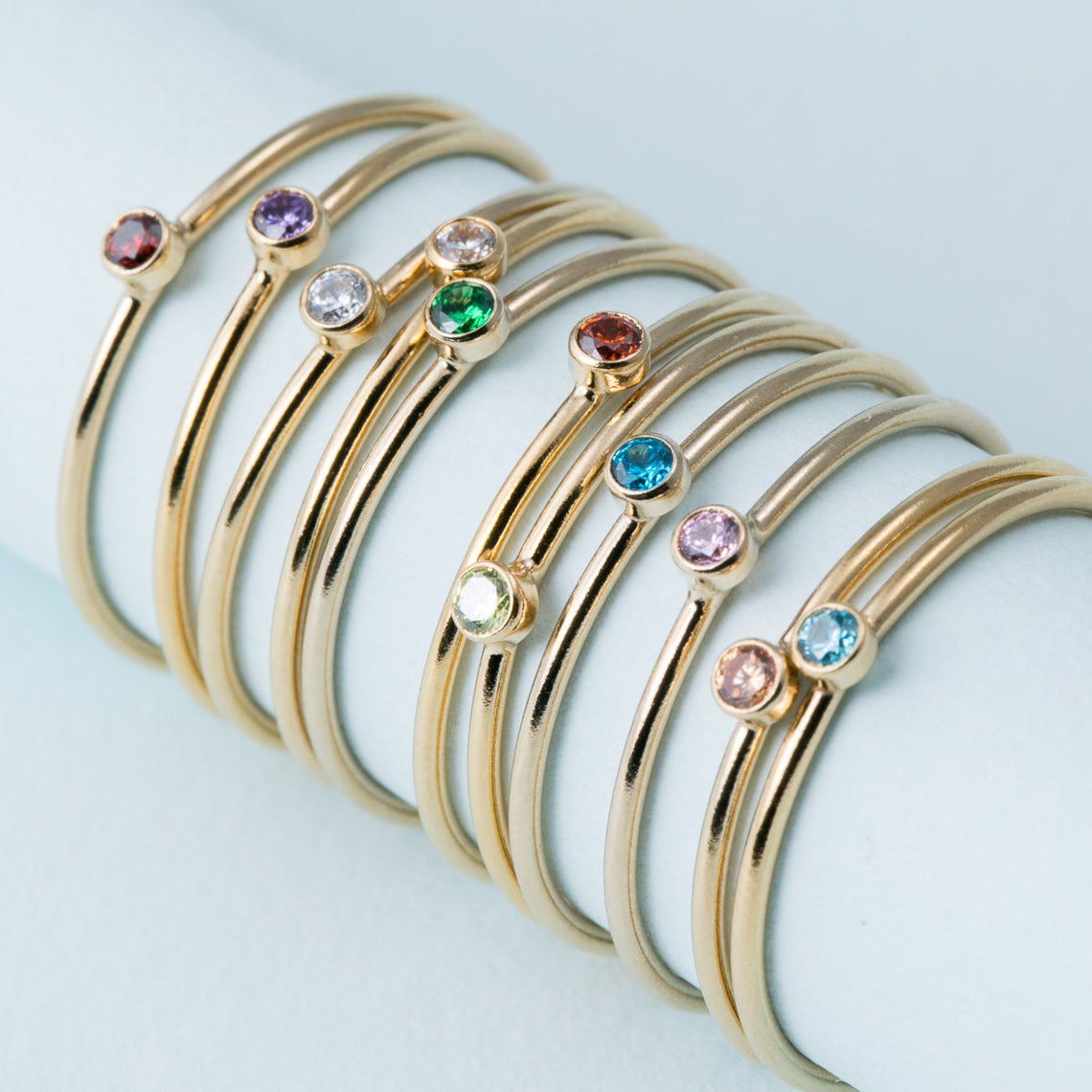 Birthstone Ring Set - خاتم جوهرة الميلاد 14K الذهب معبأ