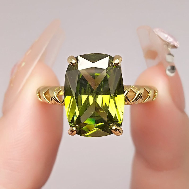 Birthstone Ring Set - الزيتون الأخضر كريستال ساحة حجر افتتاح