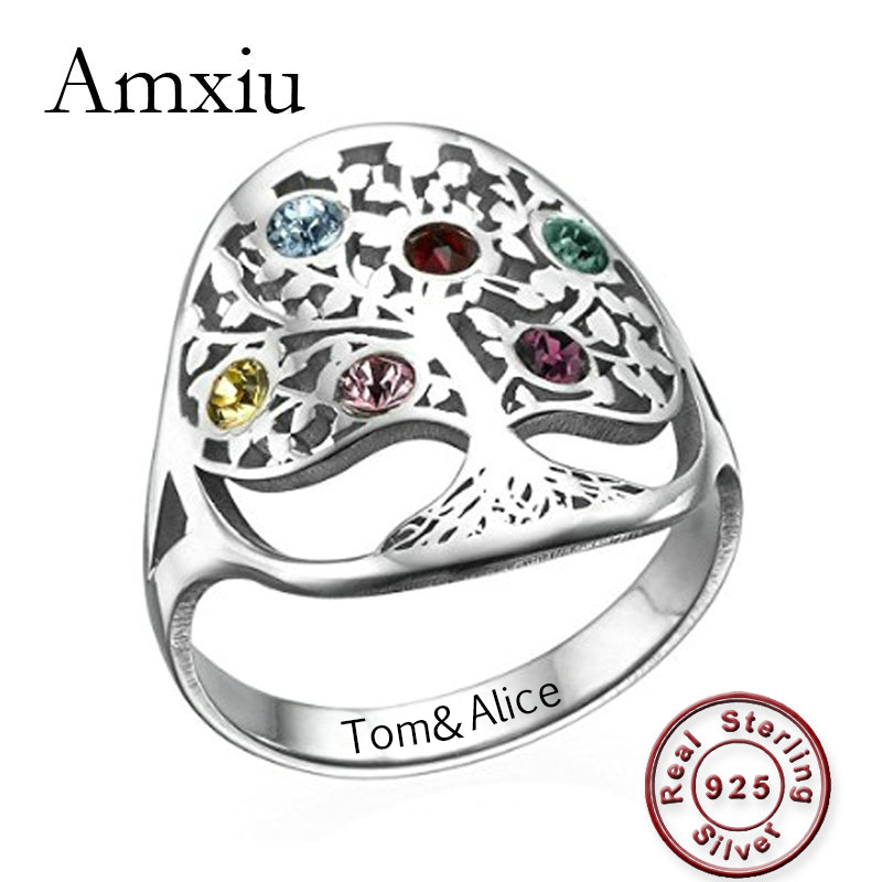 Birthstone Ring Set - Amxiu-خاتم من الفضة الإسترليني عيار 925
