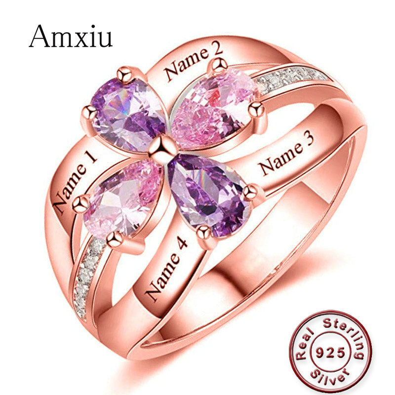 Birthstone Ring Set - Amxiu-خاتم زواج كبير مخصص بأسماء الأم
