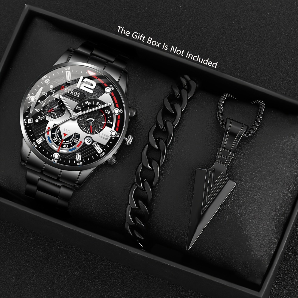 Best Jewelry Watches For Men - 3 قطعة/المجموعة أزياء الرجال ووتش الأسود