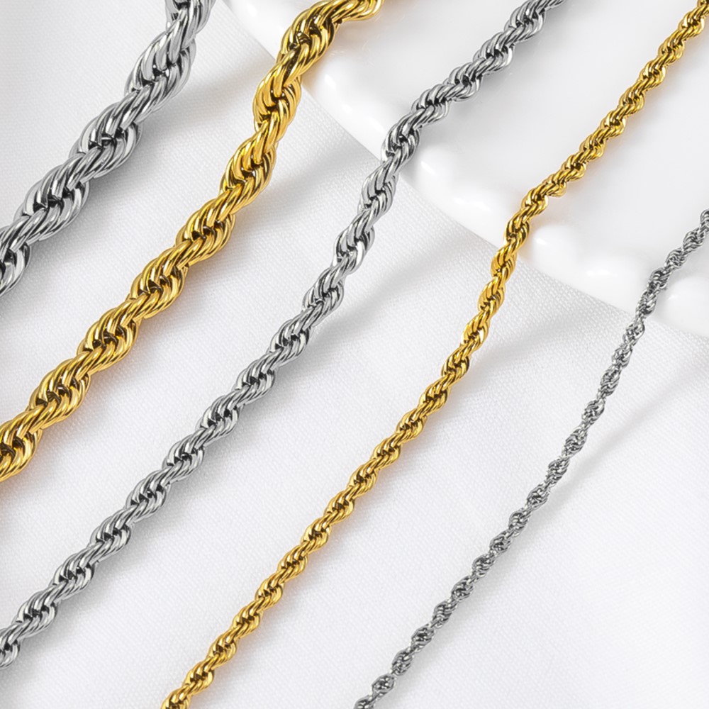 Hip Hop Chain Necklace - سلسلة حبلية ملتوية من الفولاذ المقاوم