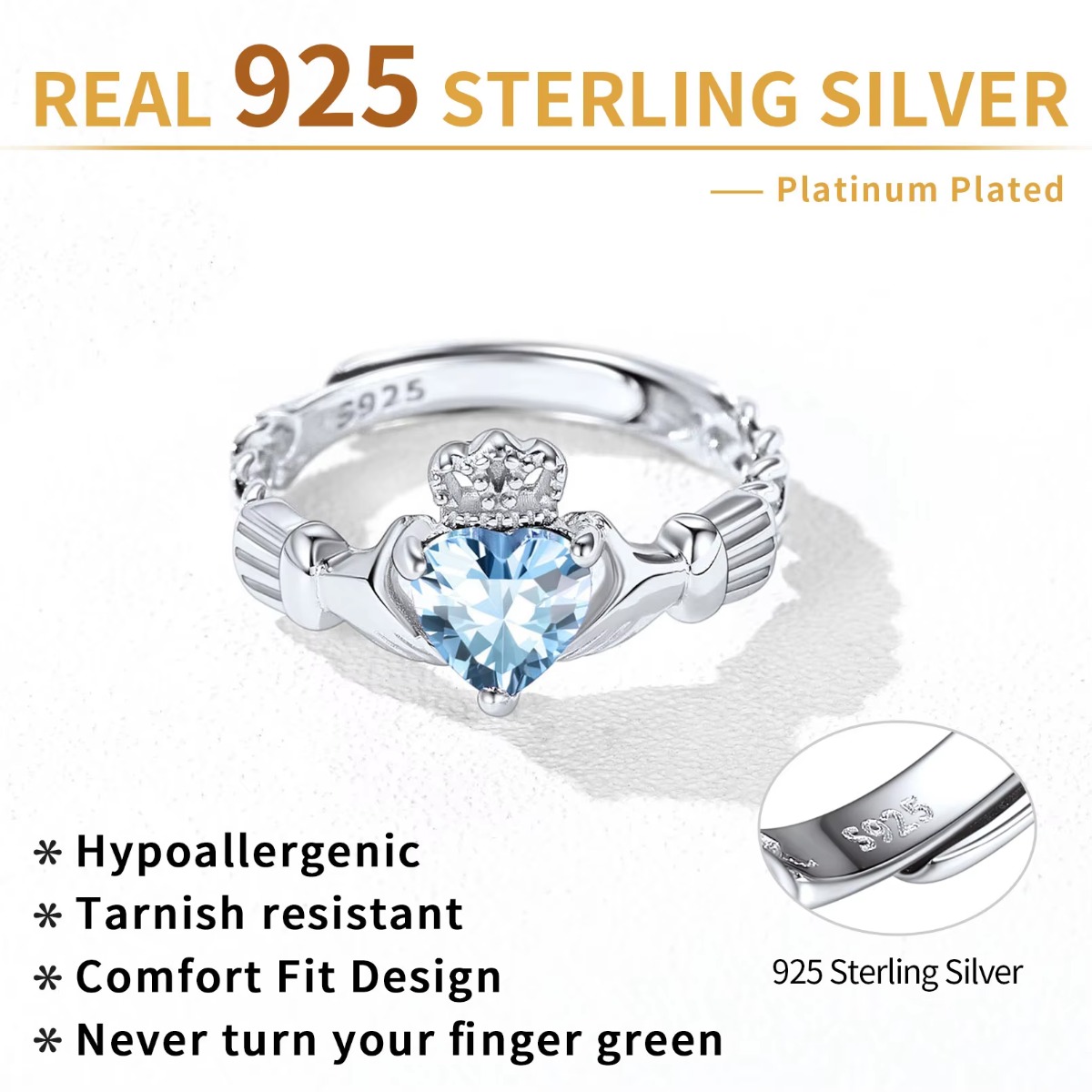 U7 3 مللي متر 925 الفضة Cladda - مراجعة Birthstone Ring Set وسعره