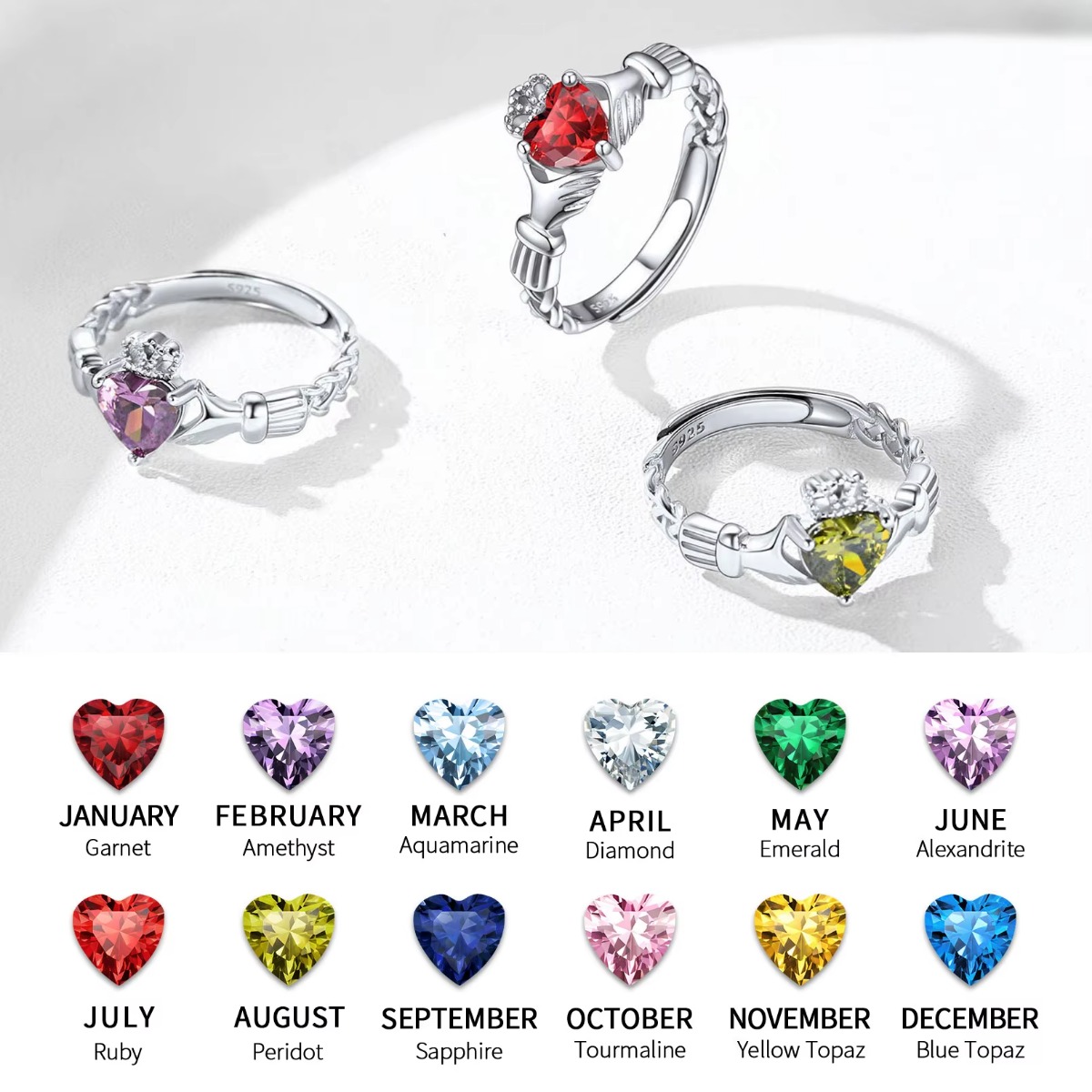 U7 3 مللي متر 925 الفضة Cladda - مراجعة Birthstone Ring Set وسعره