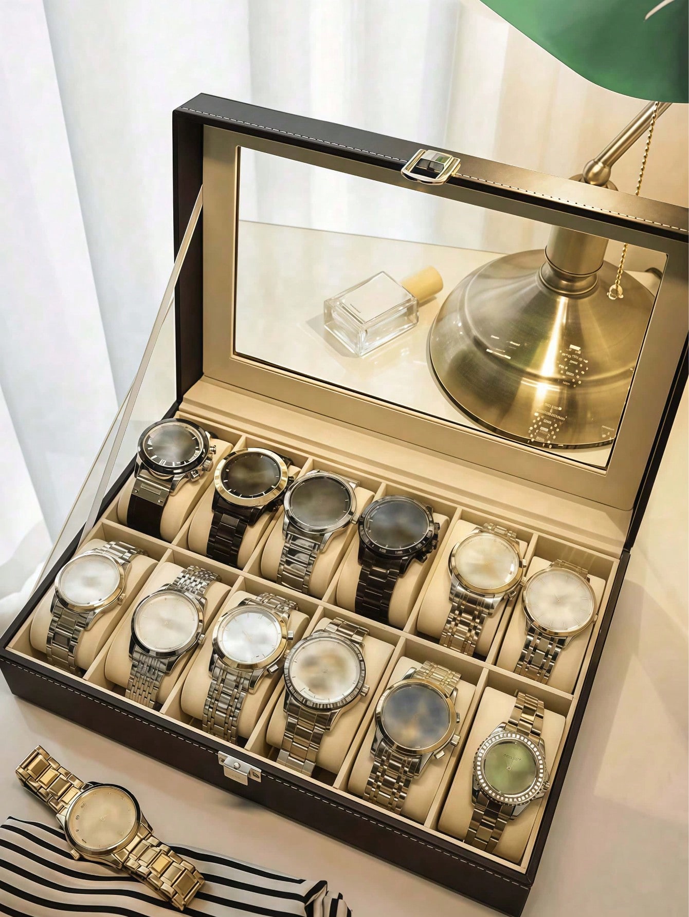 صندوق ساعات جلدي مع قفل، علبة  - مراجعة Jewelry Watches & Accessories وسعره
