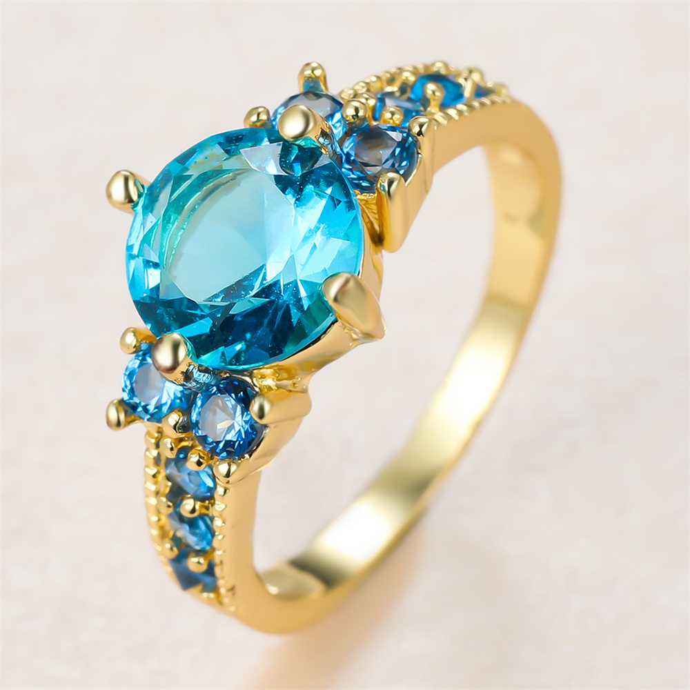 أكوا الأزرق كريستال حجر مستدير - مراجعة Birthstone Ring Set وسعره