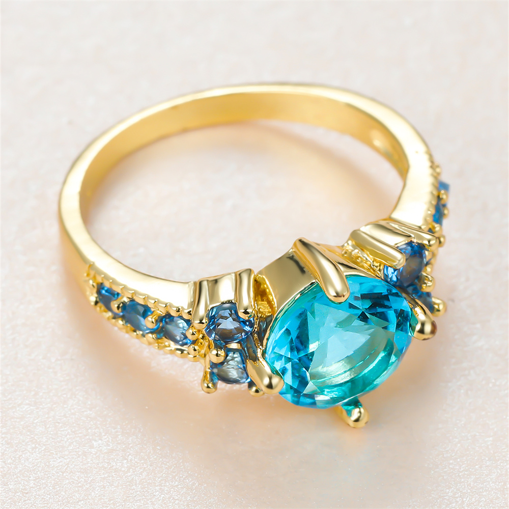 أكوا الأزرق كريستال حجر مستدير - مراجعة Birthstone Ring Set وسعره